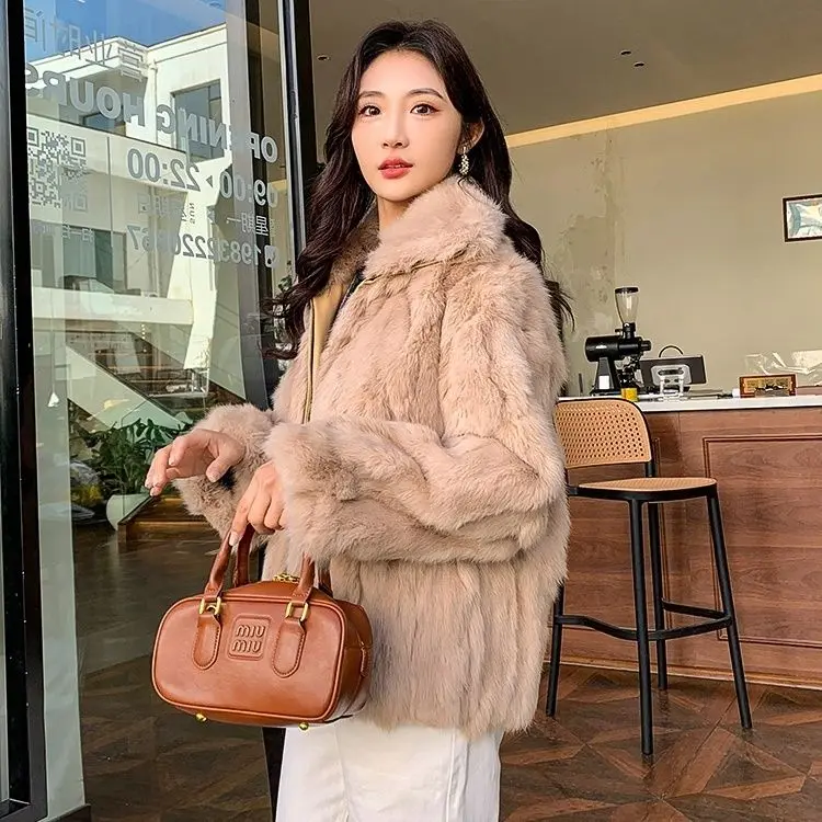 نمط جديد المرأة شتاء دافئ لينة جودة ريال ريكس أرنب معطف ريكس الأرنب الفراء سترة قصيرة كبيرة ريال فوكس الفراء طوق معطف Wh107