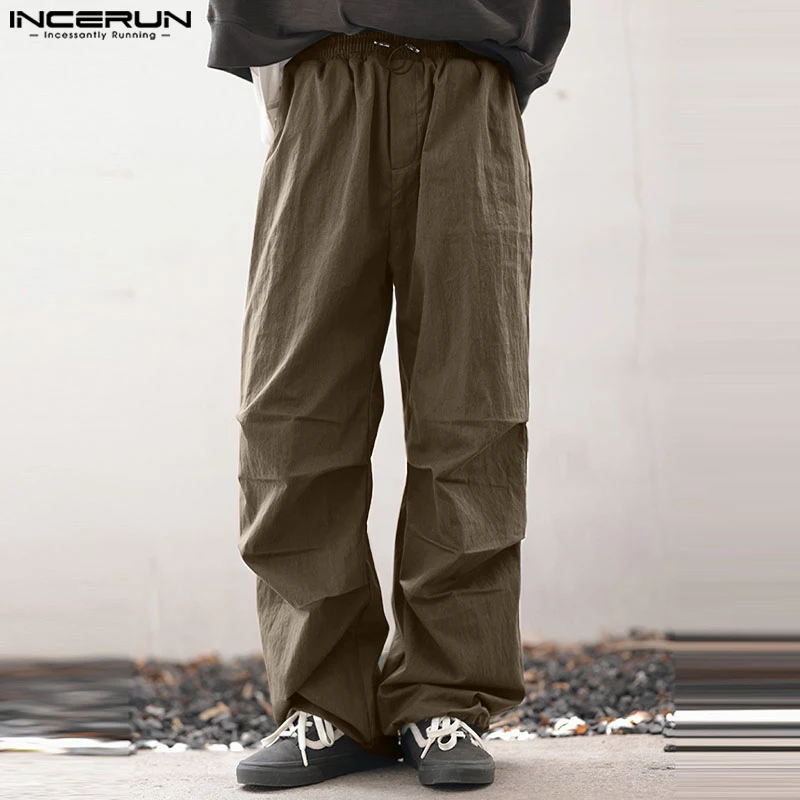 

INCERUN 2024 Korean Style Stylish New Men Trousers Drawstring Pleated Caogo Pants Casual Hot Sale Solid All-match Camiseta S-5XL