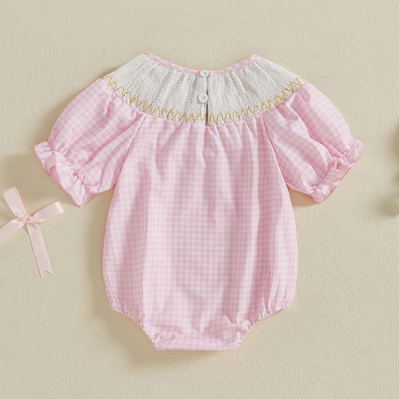 Toddler Girls Floral Print Ruffle Sleeve Round Neck Romper with Bow Detail and Smocked Waistband for Summer Beach Outfits