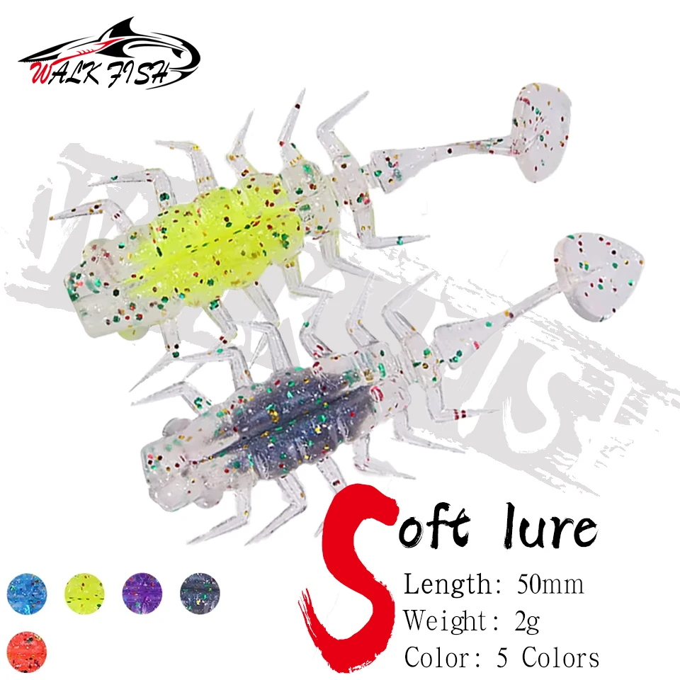WALK FISH 5 Stück/Set 5cm 1,8g Weicher Köder Kleiner Paddle-Tail Schwimmender Laser-Pailletten-Meeresköder Künstlicher Falscher Köder für Forelle und Seebarsch