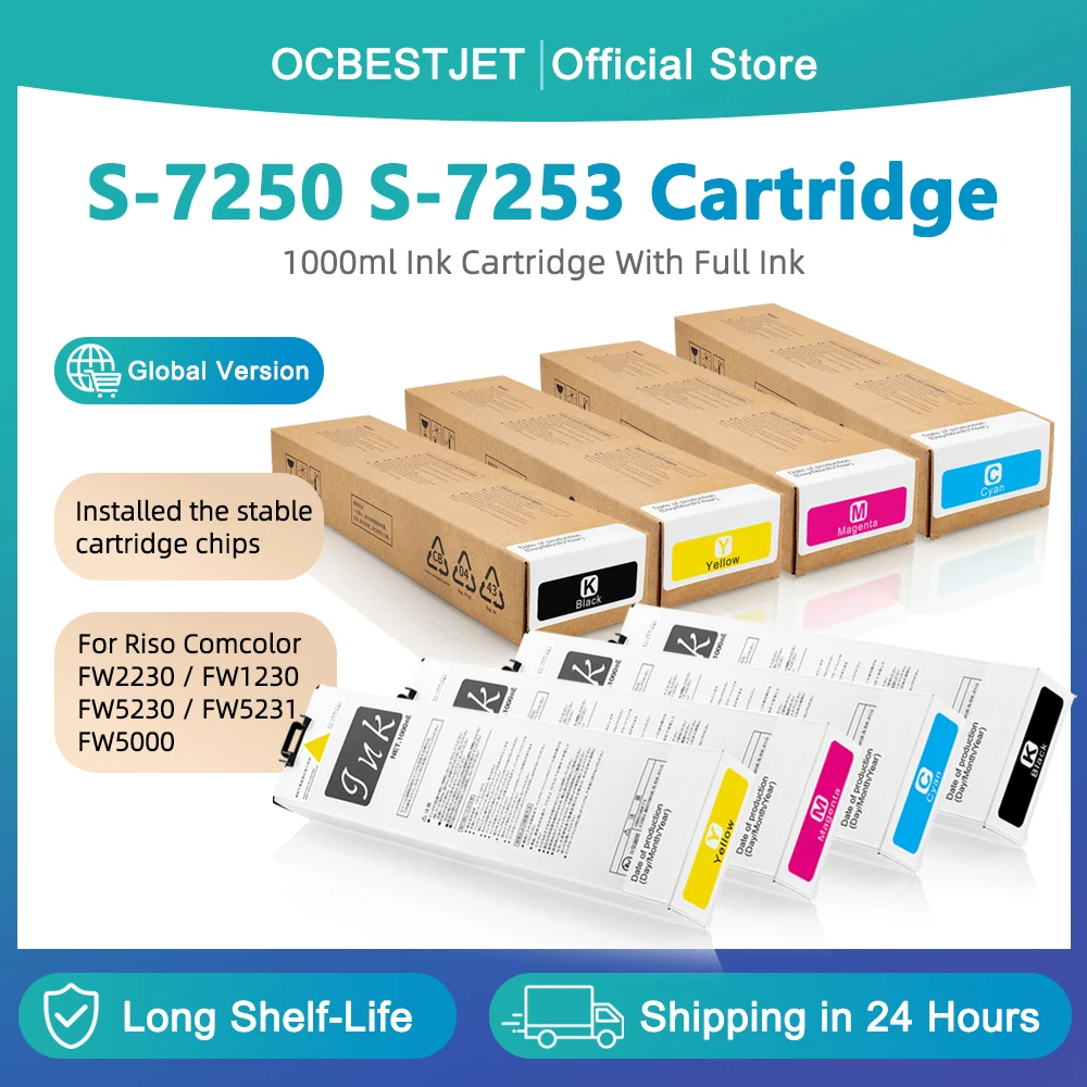 

Compatible Ink Cartridge S-7250 S-7251 S-7252 S-7253 For Riso Comcolor FW1230 FW2230 FW5230 FW5231 FW5000 Inkjet Printer