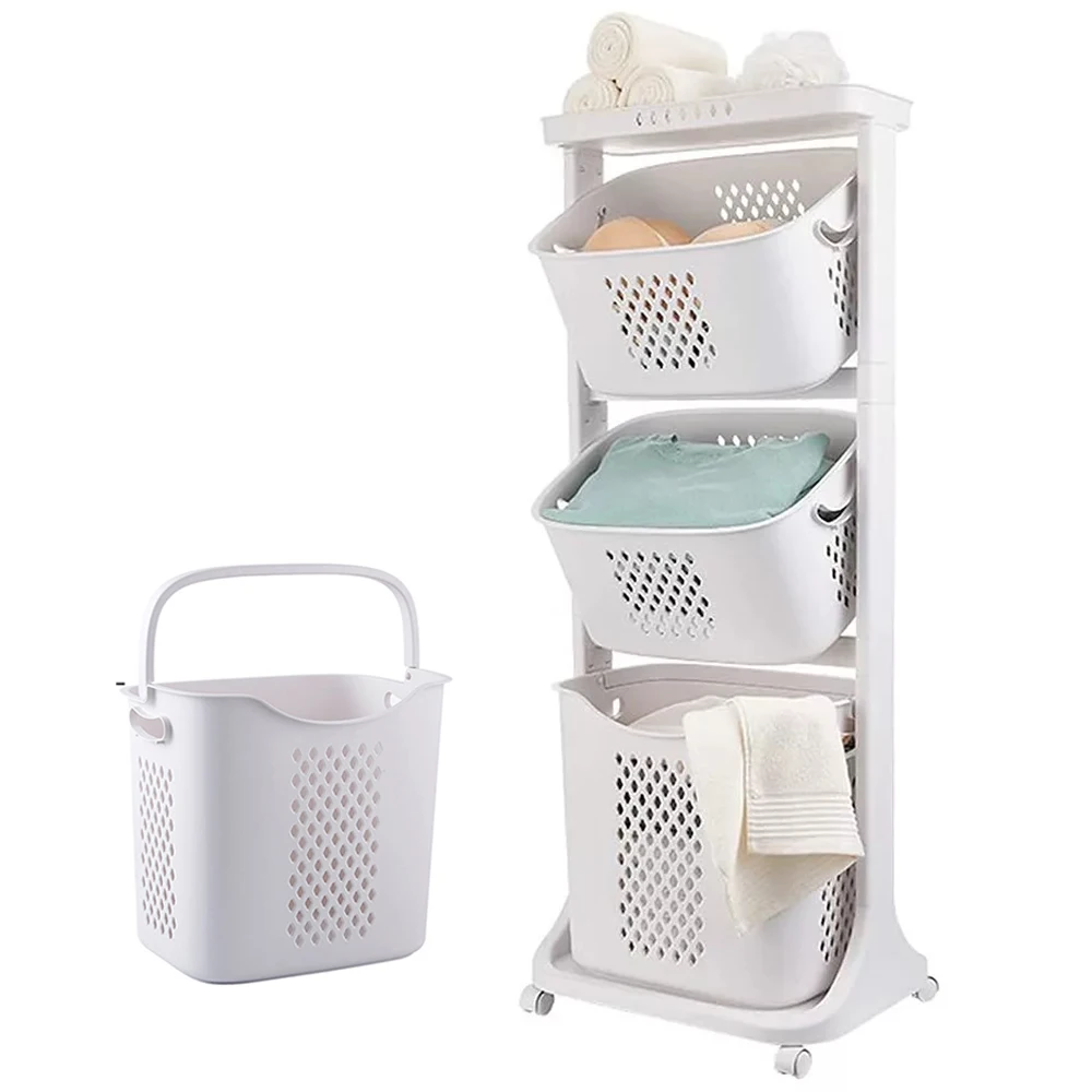 

Трехуровневая передвижная корзина для белья на колесиках, портативная корзина для грязной одежды, корзины для хранения, сортировщик для дома