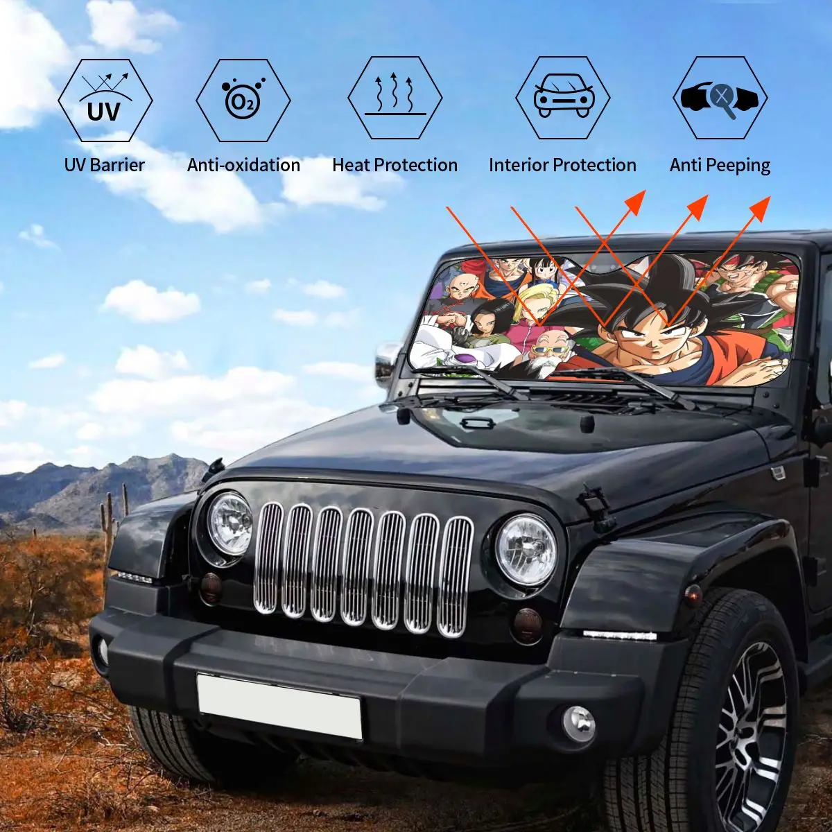 Dragon Ball Z Cartoon Windshield Sunshade Polyester Car Front Windshield 70x130cm Car Window Windscreen Cover Accessories Covers - view 3