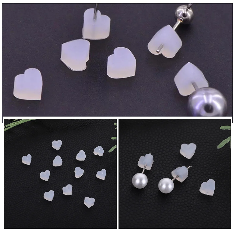 

100Pcs Heart Shaped Clear Silicone Earring Backs Stoppers for DIY Jewelry Making Accessories Clear Earring Backs