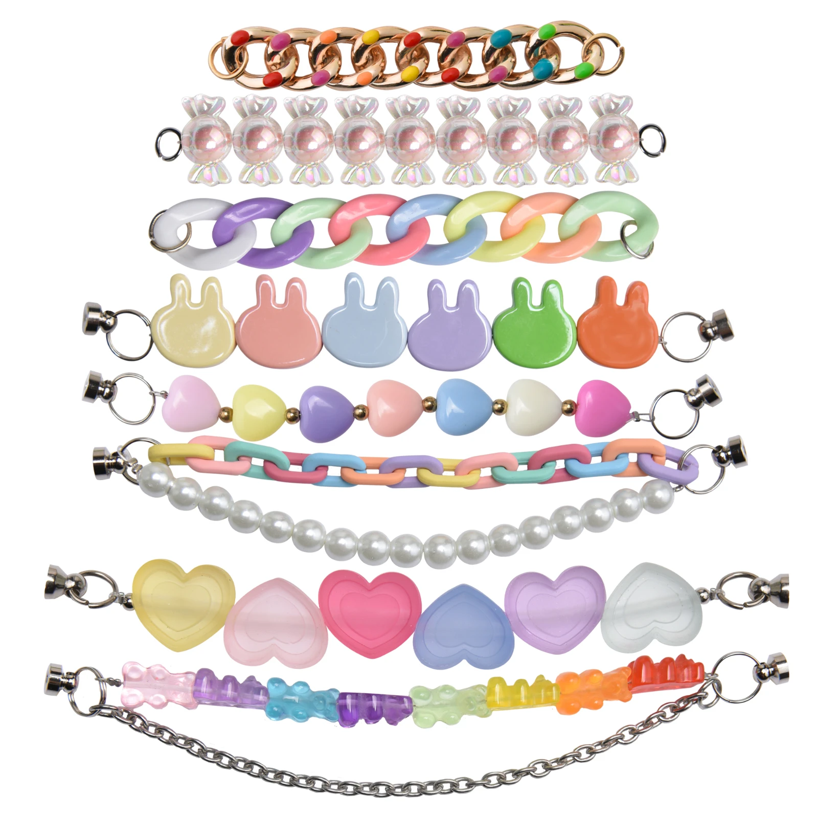 1-5pcs Designer Silvery Golden Chain Shoe Charms Colorful Lightweight Rabbit Heart Chains Shoes Decoration Gifts For Wholesale