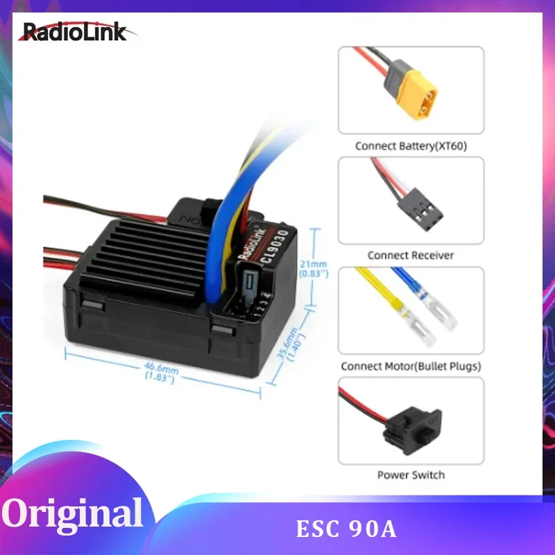 Radiolink Cool 9030 ESC 90A Brushed (2-4S) Waterproof Built-in BEC 5A Selectable 5.5V/7.5V for 1/10 RC Truck Crawlers Tanks Cars