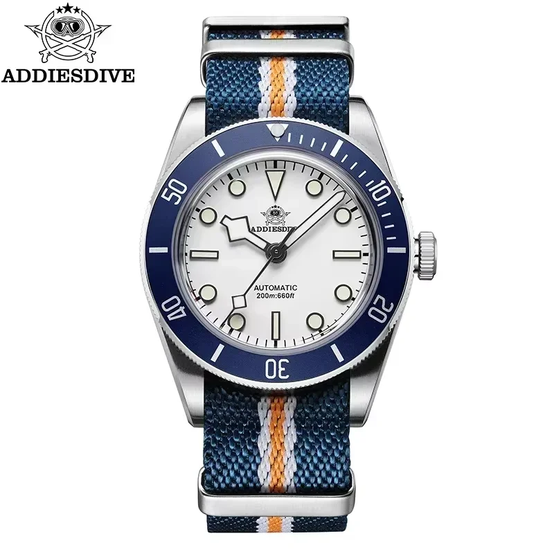 ADDIESDIVE AD2043 Automatic Mechanical Watch Nylon Strap BGW9 Super Luminous 200M Waterproof 316L Stainless Steel Wristwatch