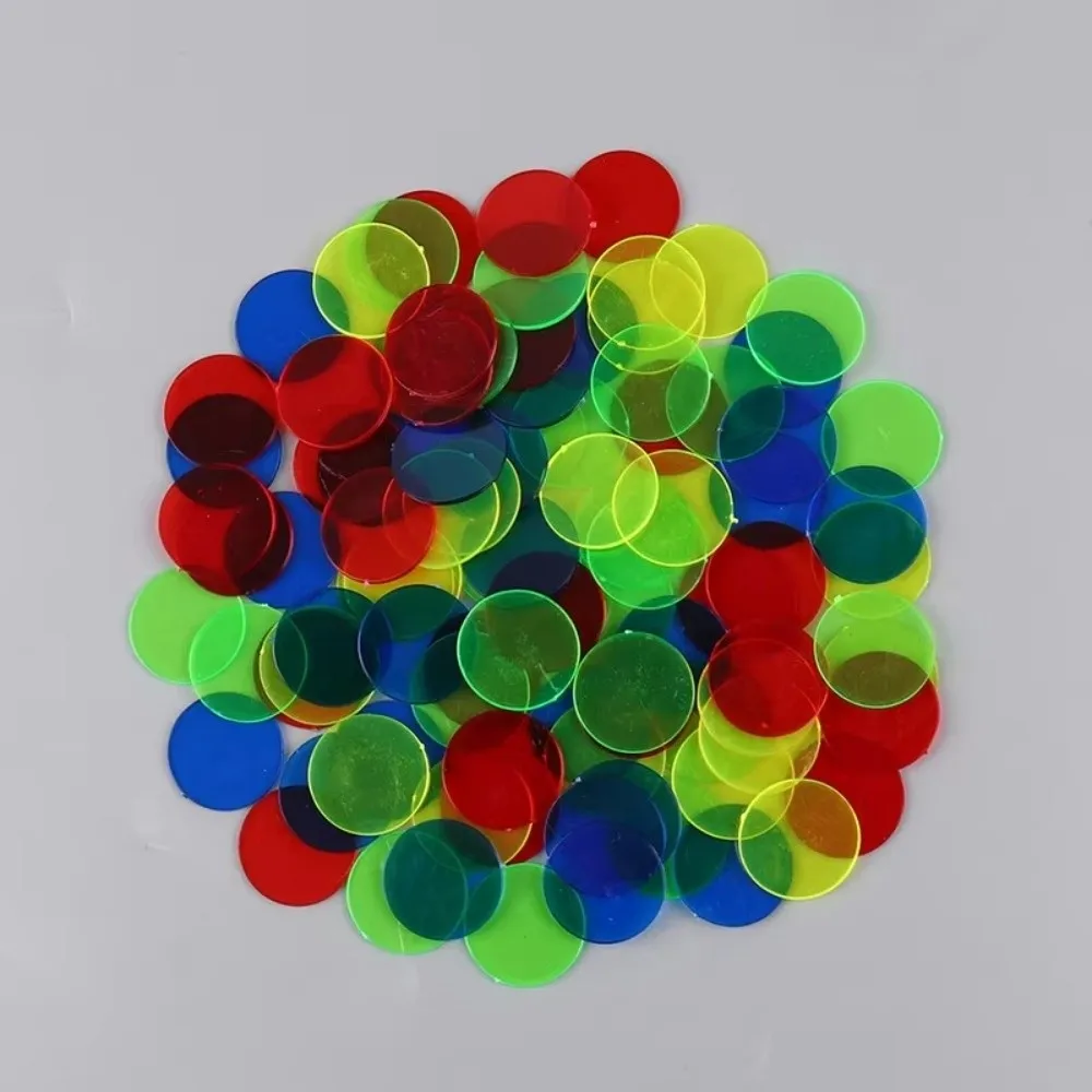 100Pcs New Plastic Round Counting Chips Transparent Lightweight Montessori Bingo Chips Colorful Teaching Counters Math Education