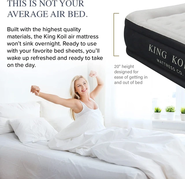 King Koil Plush Pillow Top Twin Air Mattress with Built in High Speed Pump for Camping