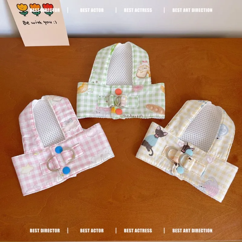 Pet Clothing Dog Chest Strap Cartoon Printed Plaid Puppy Vest Cat all-season Vest Puppy Harness Leash Teddy small  Dog Going Out