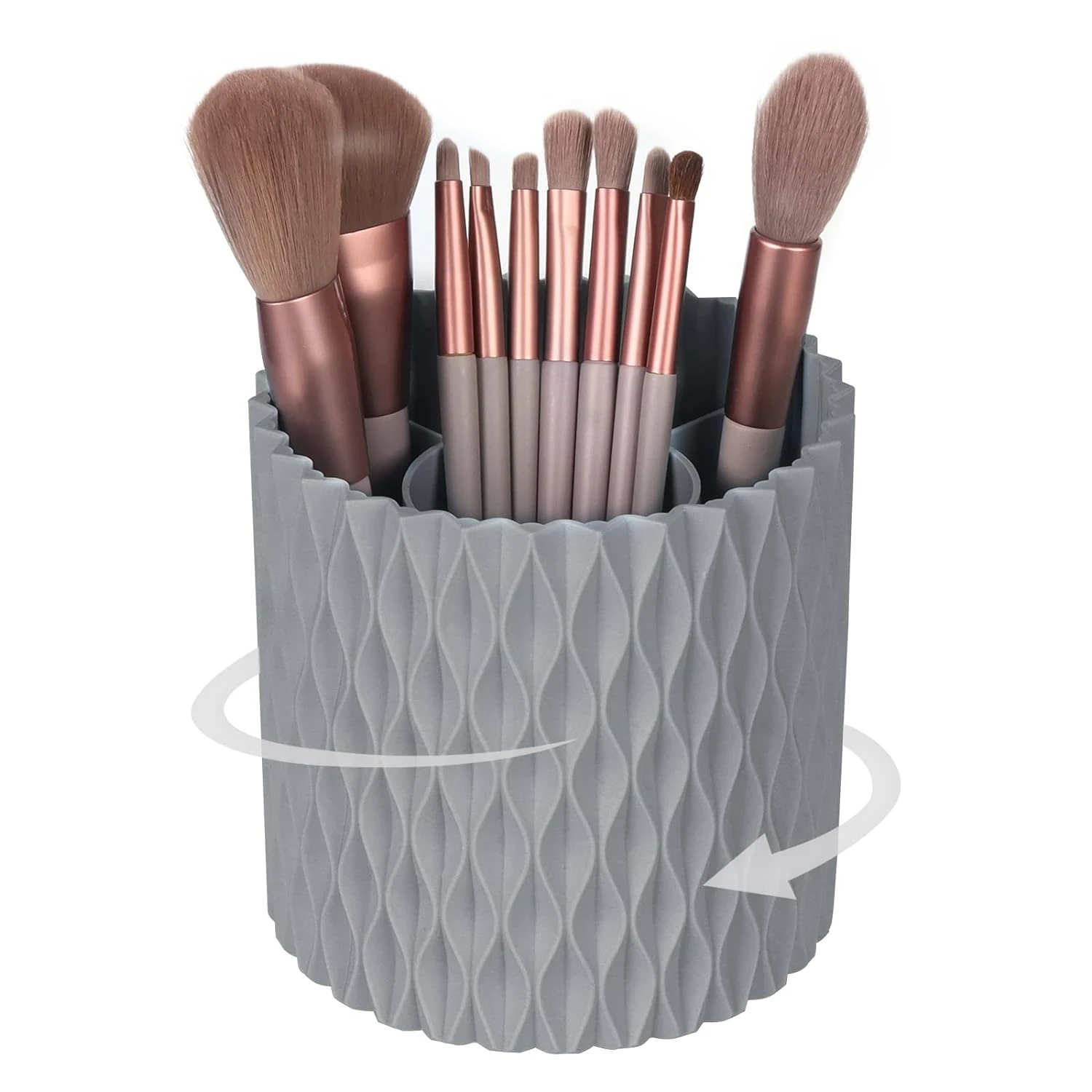 Elegant and Effortless Rotating Makeup Brush Holder - Stylish and Sophisticated Desk Display Organizer for Chic Makeup Vanity -