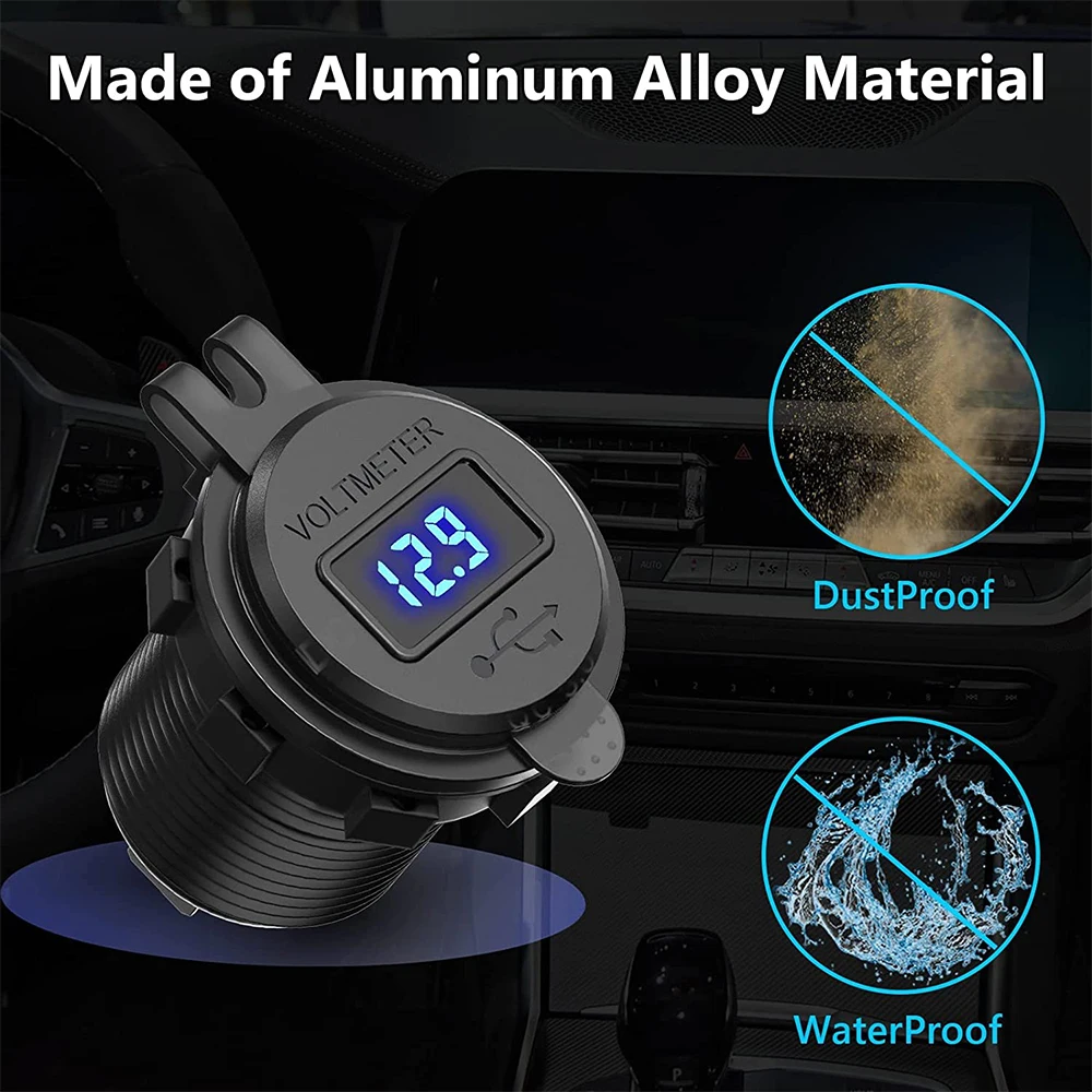 

Quick Charge Car Dual USB Charger Socket Auto Adapter QC3.0 36W Waterproof with Voltmeter Switch for 12V/24V Motorcycle ATV RV