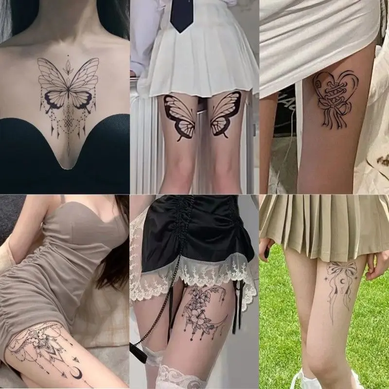 Tatuagem Falsa Herbal Durável para Mulheres, Etiqueta Impermeável Do Tatuagem, Borboleta Sexy, Arte Da Coxa, Tatuagens Temporárias, Temporales