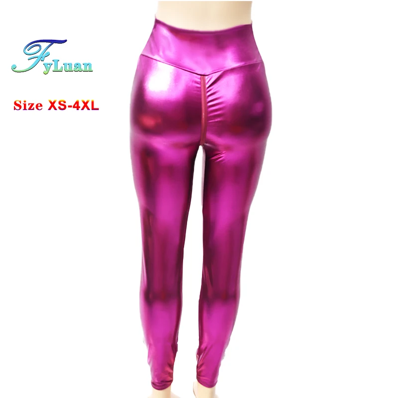 Roxo duplo zíper aberto virilha calças femininas sexy pele amigável apertado legging apertado boate calças plus size XS-4XL