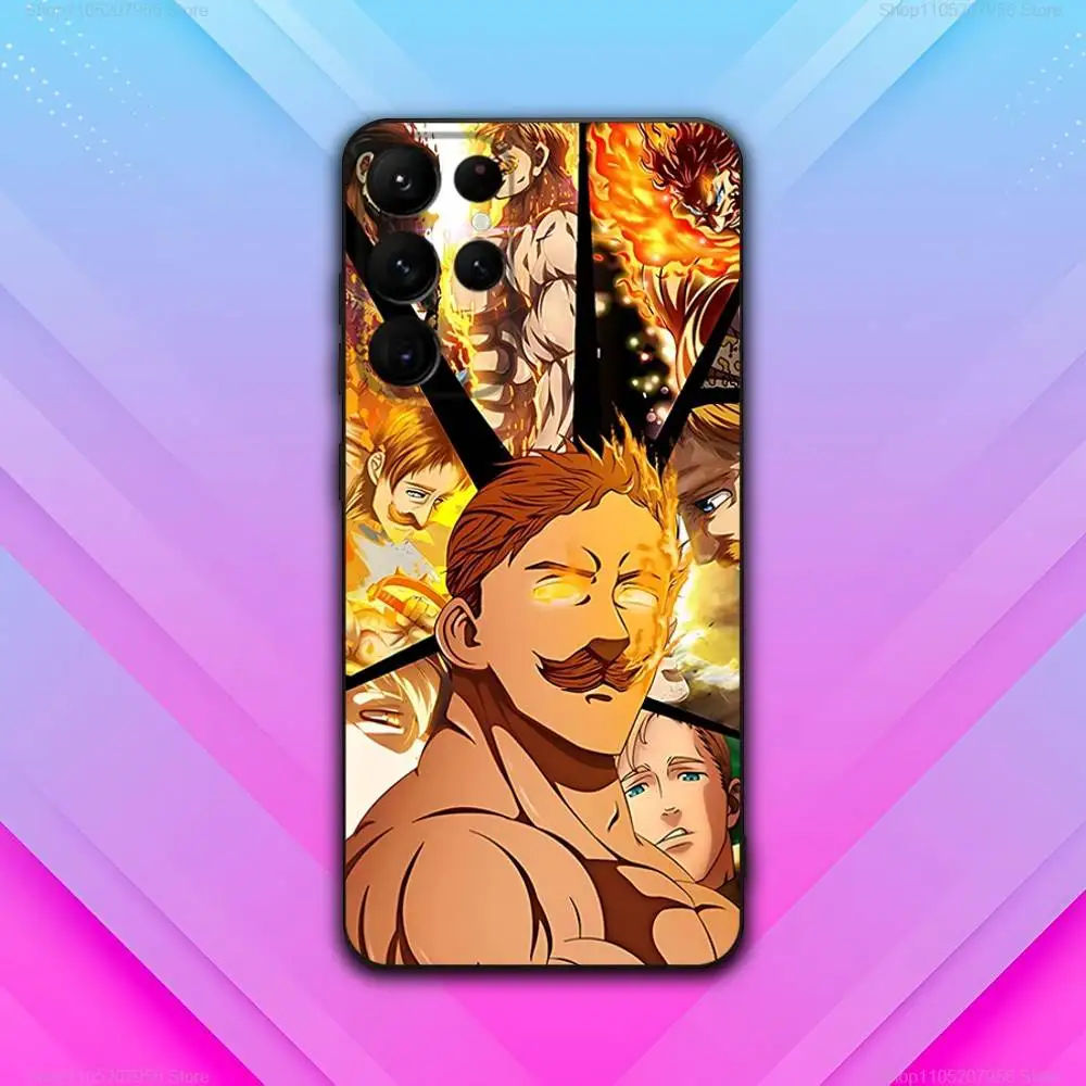 E-Escanor Comics Arrogant untuk Samsung S30,S25,S24,S23,S22,S21,S20,Fe,Lite,5G,Ultra,Plus, Casing Ponsel Hitam Ultra Tipis