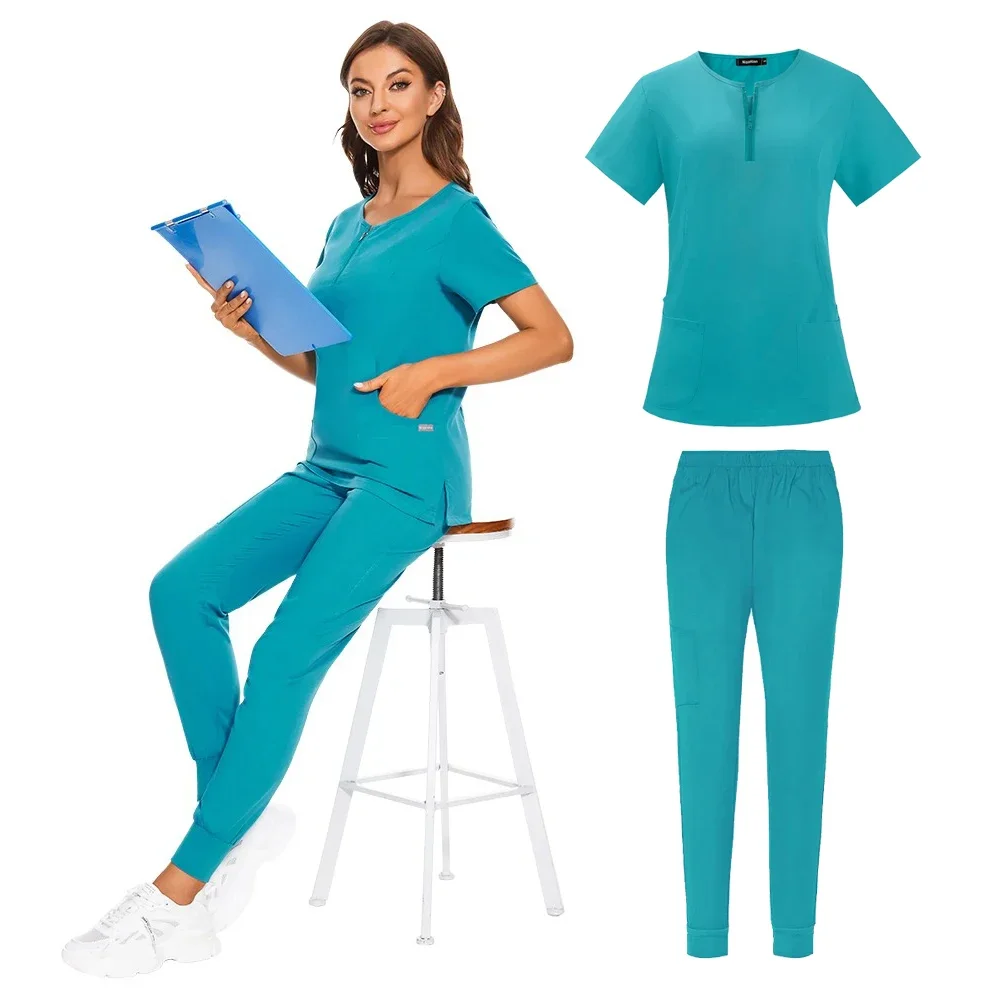 

Multicolor Scrubs Uniform Short Sleeve Tops+Pants Nursing Uniform Women Pet Shop Doctor Scrub Medical Surgery Workwear Scrub Set