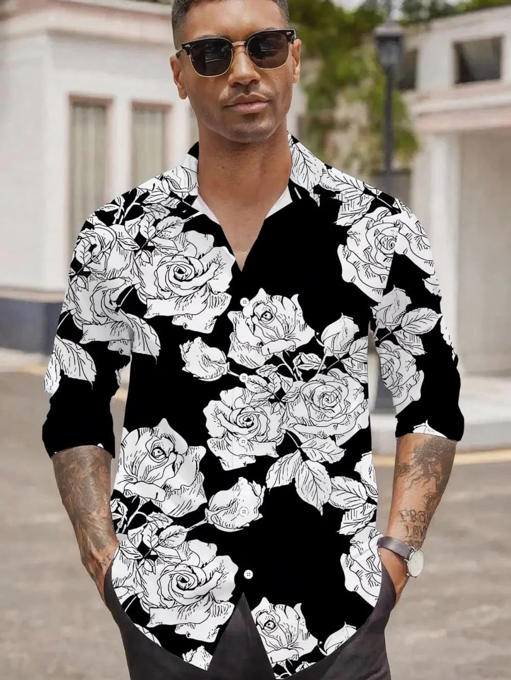 

Men's Long Sleeve Hawaiian Shirt Floral Shirt Men Fashion Shirts Beach Blouse Flower Blouses Men Clothing Turn over Lapel Shirts