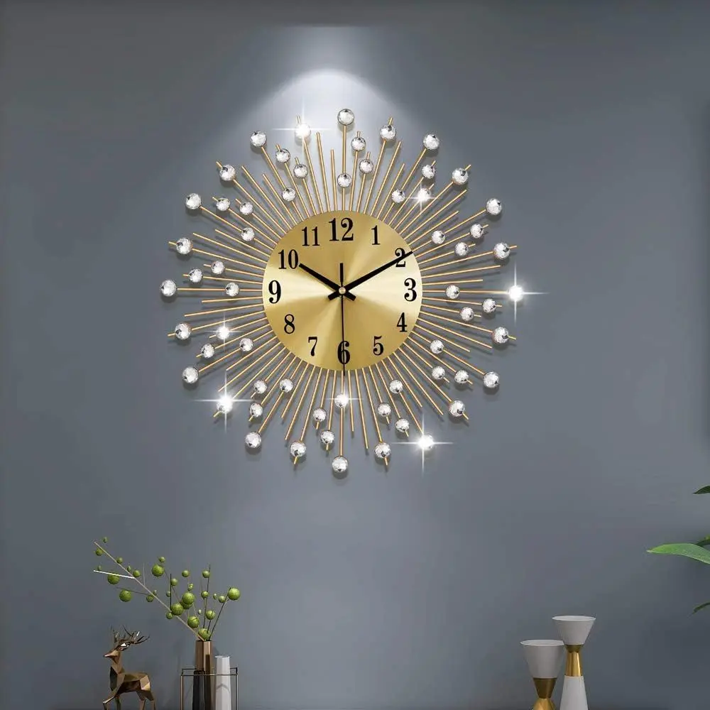 

Large Wall Clocks or Living Room Decor ern Gold Silent Wall Clock Battery Operated Non-Ticking or Bedroom Kitchen Home Decorativ