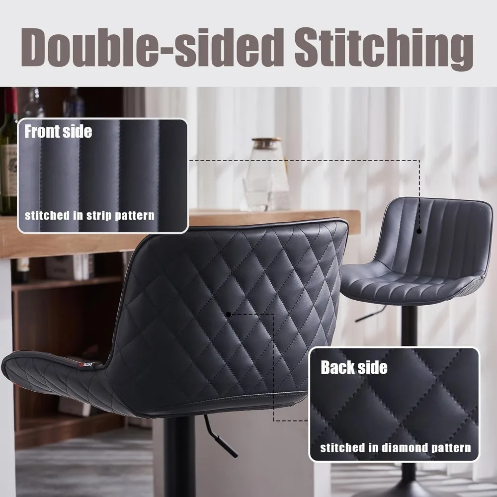 مقاعد بار عصرية من الجلد الصناعي الدوار - مجموعة من كرسيين بارتفاع منضدة المطبخ مع مقاعد مبطنة قابلة للتعديل #3