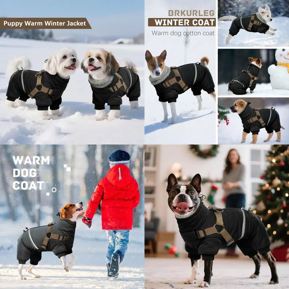 

Black Dog Winter Coat with Harness, Reflective, Waterproof, Warm Cold Weather Dog Onesie for Small to Medium Dogs, Suitable for