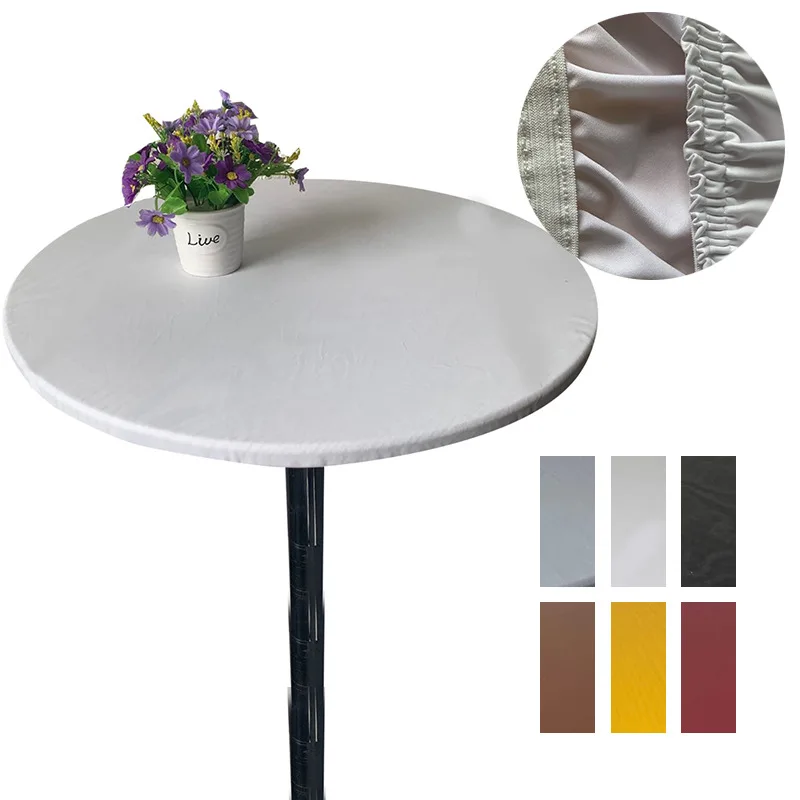 Round Waterproof Oilproof Table Cover Cloth Protector Polyester Tablecloth Catering Fitted Table Cover with Elastic Edged