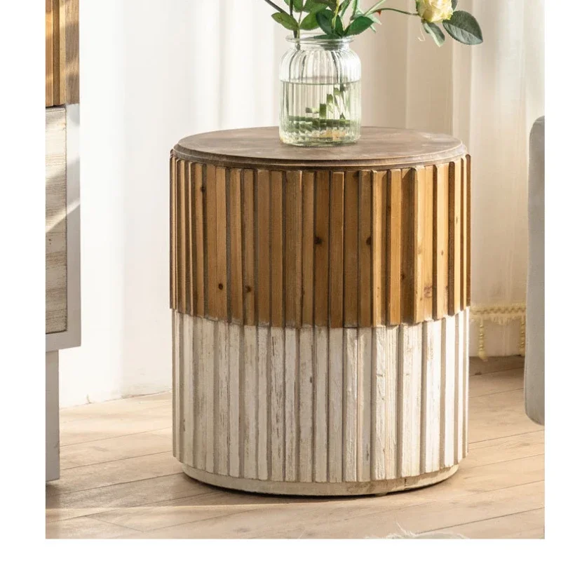 

American Retro Solid Wood Sofa Side Table Balcony Can Be Stored Night Table
