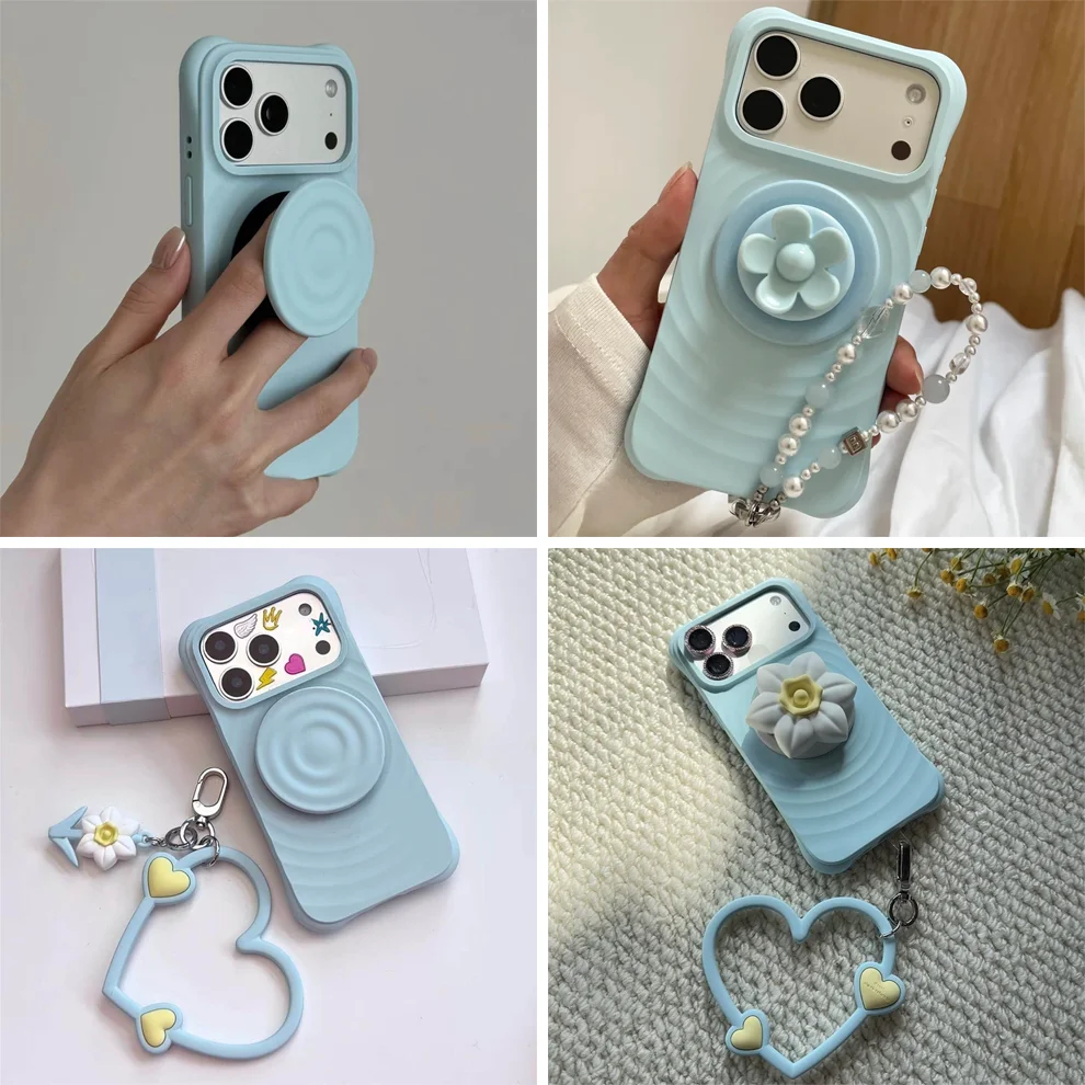 

605060 New Blue Wave Phone Stand / Charm silicone Magnetic Case: Compatible with IPhone 17 16 15 14 13 12 Pro Max 17 Air