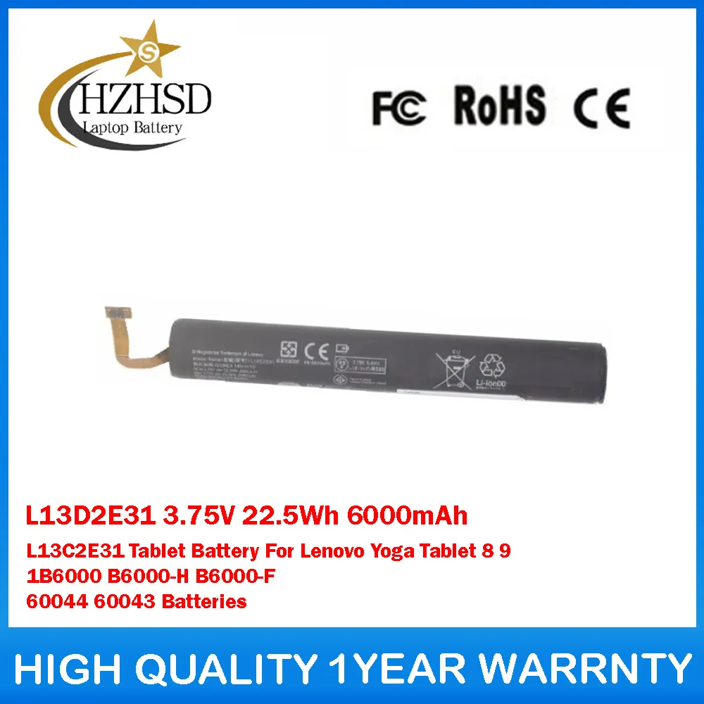 

L13D2E31 3.75V 22.5Wh 6000mAh L13C2E31 Tablet Battery For Lenovo Yoga Tablet 8 9 1B6000 B6000-H B6000-F 60044 60043 Batteries