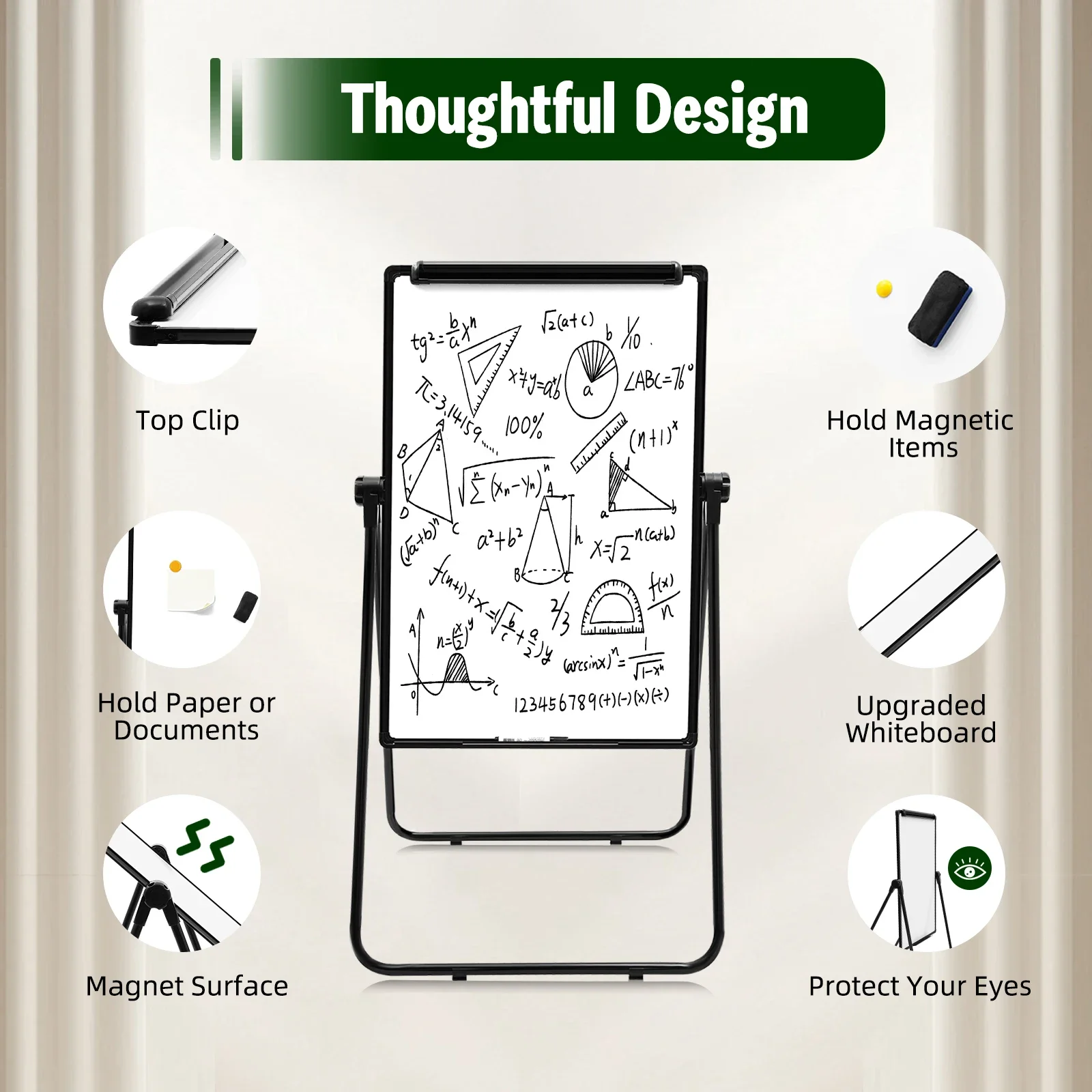 سبورة بيضاء قابلة للتعديل على الوجهين مناسبة للمنزل والمكتب والفصول الدراسية مثالية للأطفال واجتماعات الواجبات المنزلية وتدريس الأعمال الإبداعية #3