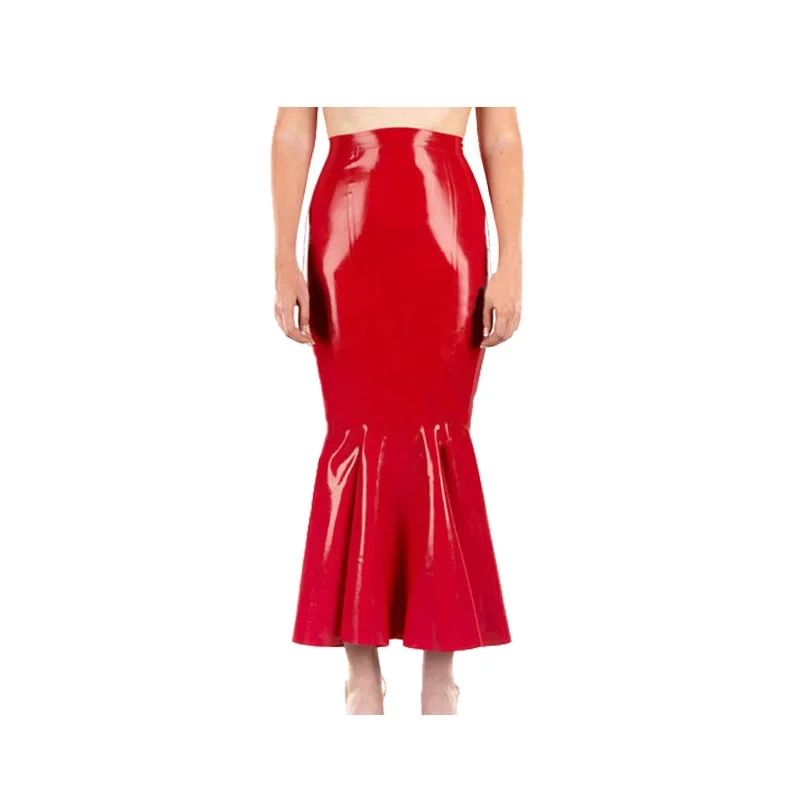 

Rubber Skirt Latex Women Sexy Red Mermaid Dress 0.4mm Size XXS-XXL