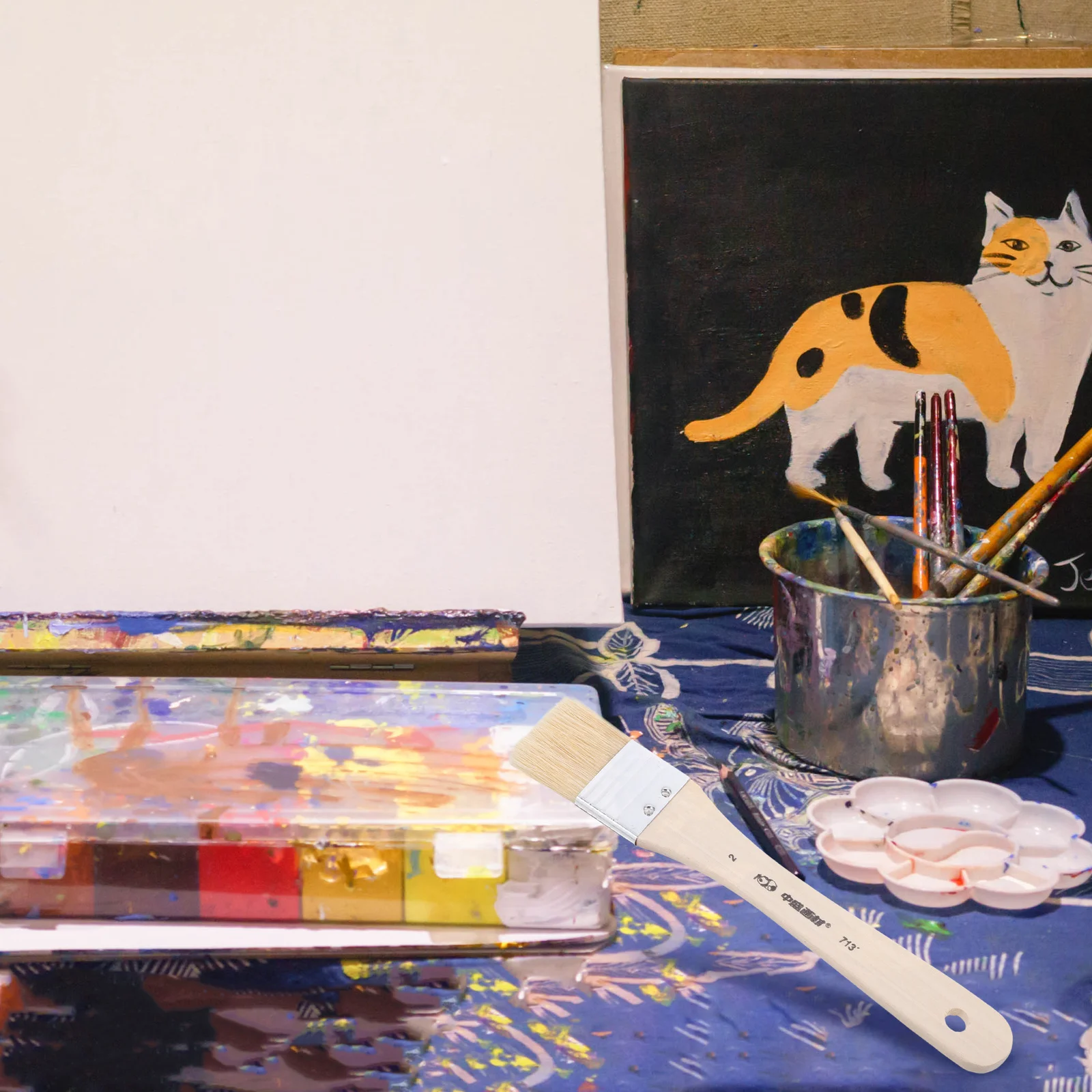 

2Pcs Painting Brushes Wooden Oil Painting Set Short Handle Large Bristle for Artists Students Acrylic Drawing Tools