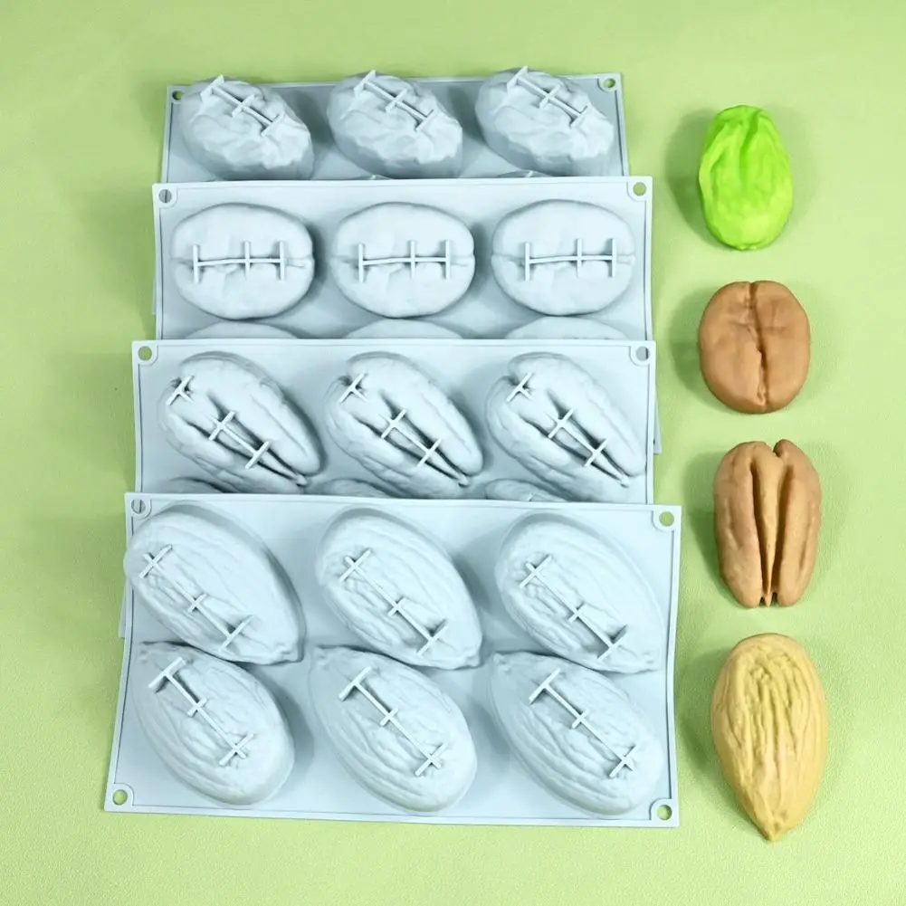 Molde de Silicona para Nueces con 6 Cavidades, Molde 3D para Almendras, Pistachos, Nueces Pecanas y Granos de Café, Herramienta Antiadherente para Hornear Pasteles, Mousses, Pudines y Postres