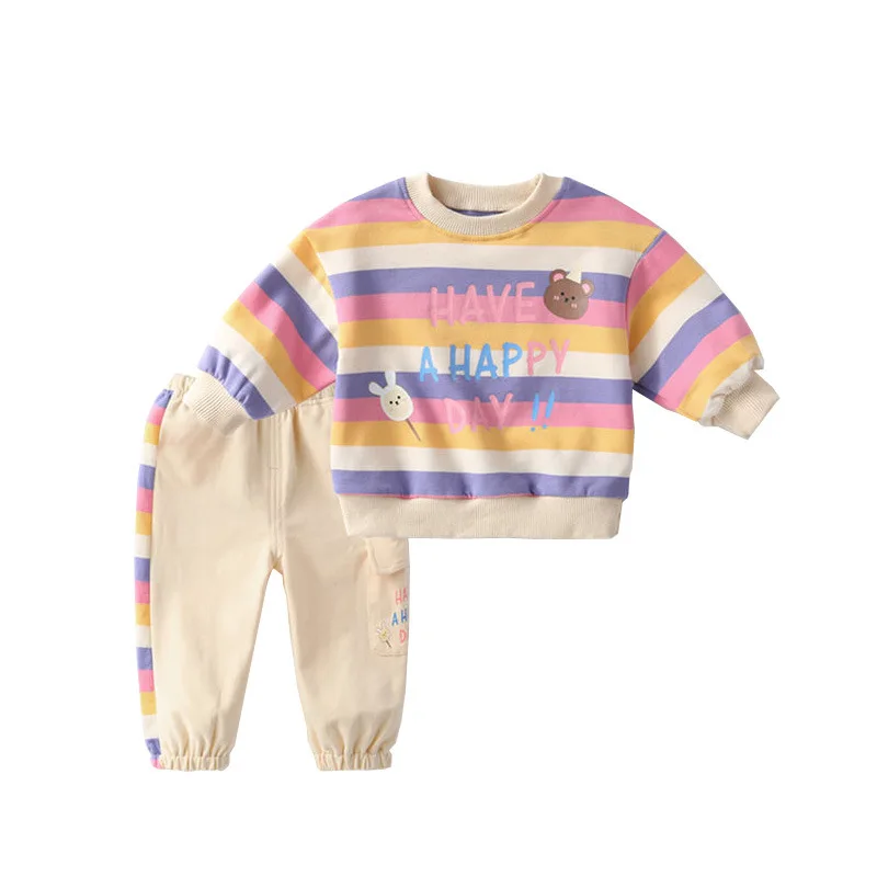 

Baby Boy Clothes Set Colorly Rainbow Striped Sweatshirt Pullover Pant 2Pcs Kid Outfit Girl Children Clothing Toddler Suit A500