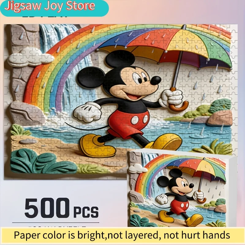 

2D Flat, 500pcs Disney Stitch & Mickey Mouse Puzzle Suitable for Adults - Challenging 2D Flat Panel Pieces, Nostalgic Animatio