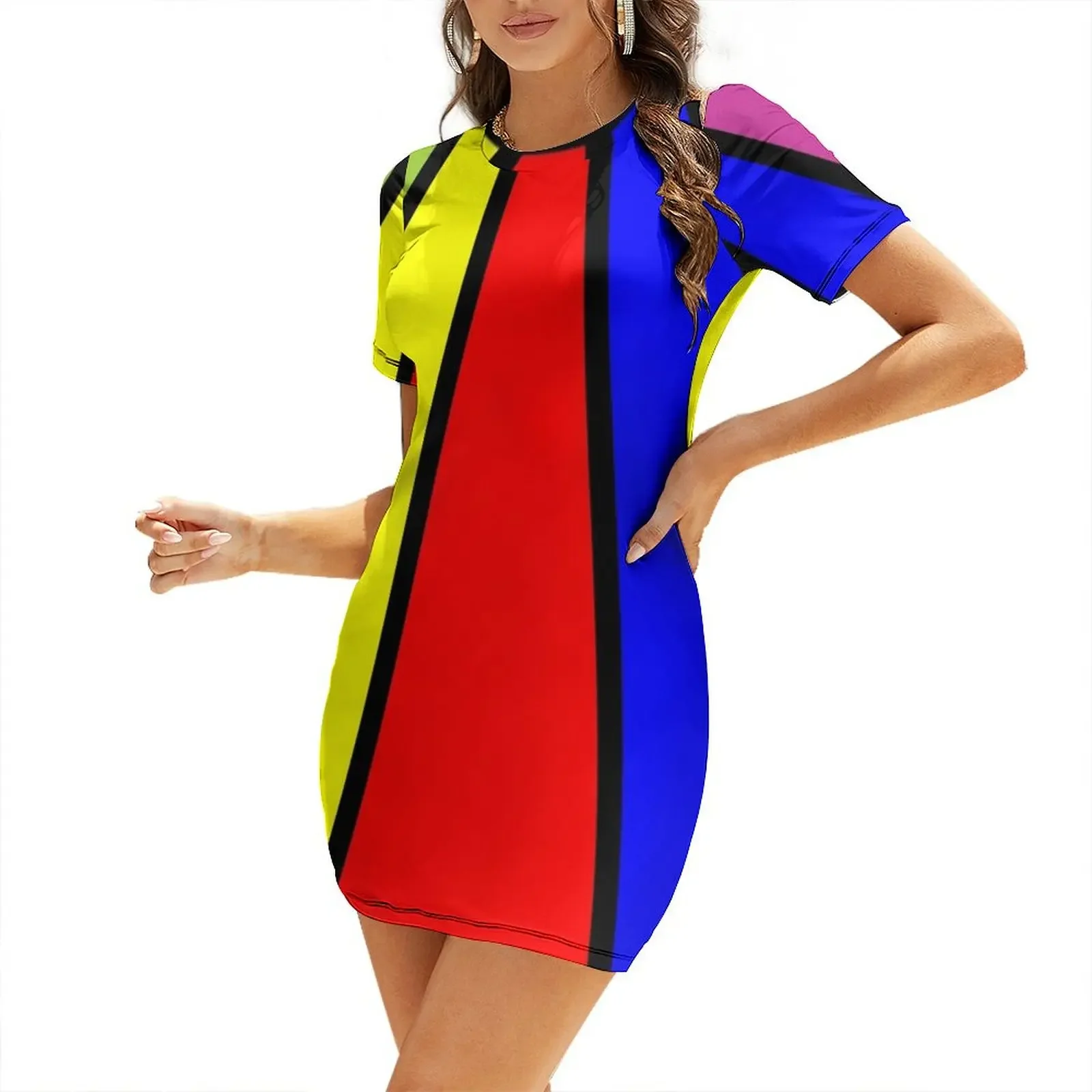 

Striped and Bold Short-Sleeved Dress summer dress womens 2025 beach outfits for women Woman clothes Bridesmaid dress woman