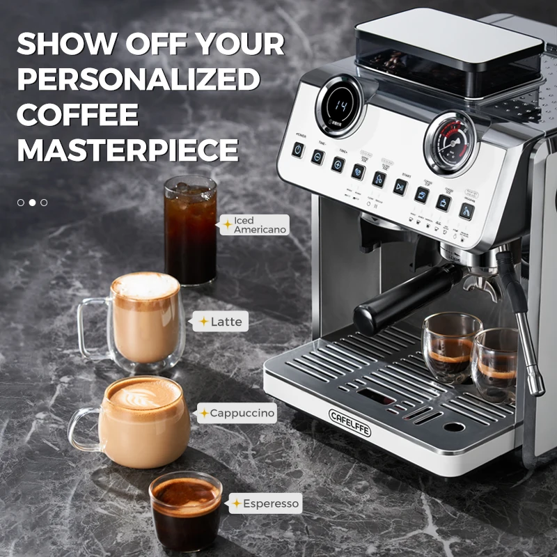 Multifunction Home and Commercial Use Espresso Coffee Machine 20 Bar One-Touch Americano Built-in Grinder MK-608