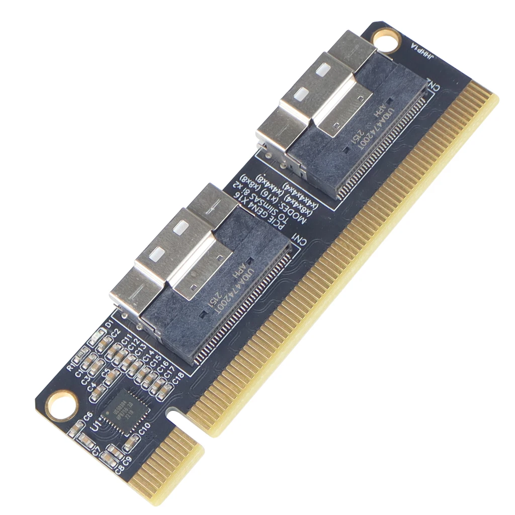 PCIe 3.0 x16 to 4 Ports NVMe-compatible Expansion Card PCI-E 3.0 16x to SlimSAS 8i x2 SFF8654 Graphics Card GPU SSD Adapter Card