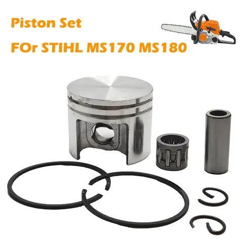 38mm Piston Set with Rings 10mm Pin Circlip Needle Bearing for STIHL MS180 018 MS 180 Chainsaw Spare Part 1130 030 2004