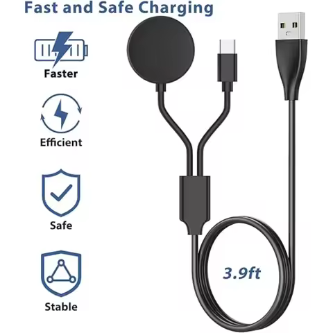 2-in-1 charger for Samsung Galaxy Watch 8/7/6//5Pro/4/3/Active 2/Active USB smartwatch charger replacement charging cable