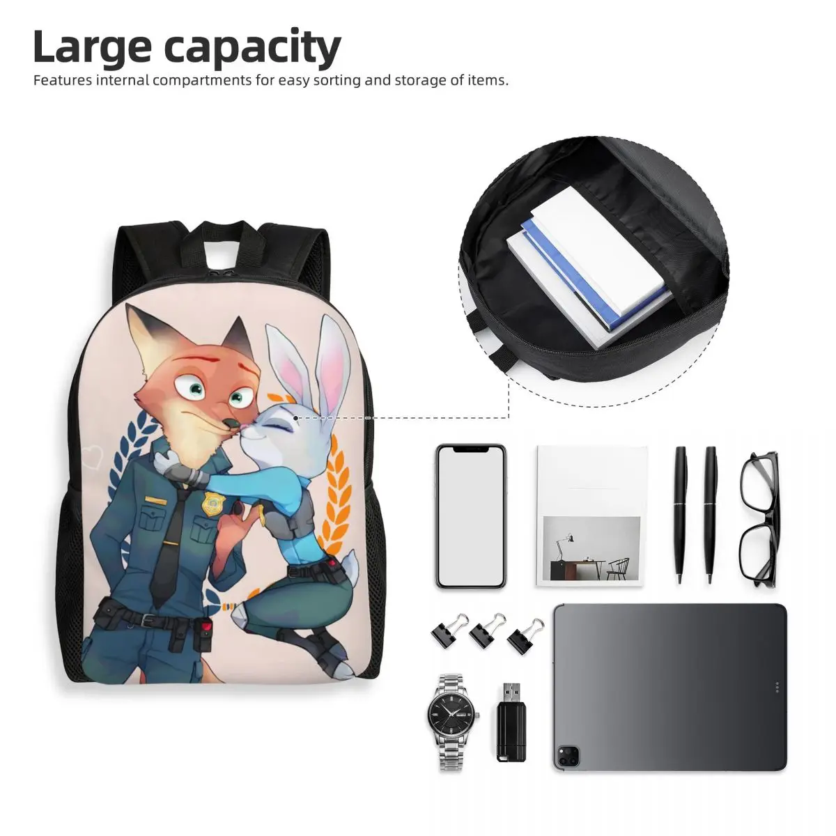 Custom Zootopia Classical Anime Travel Backpack Women Men School Computer Bookbag Cute Cartoon College Student Daypack Bags