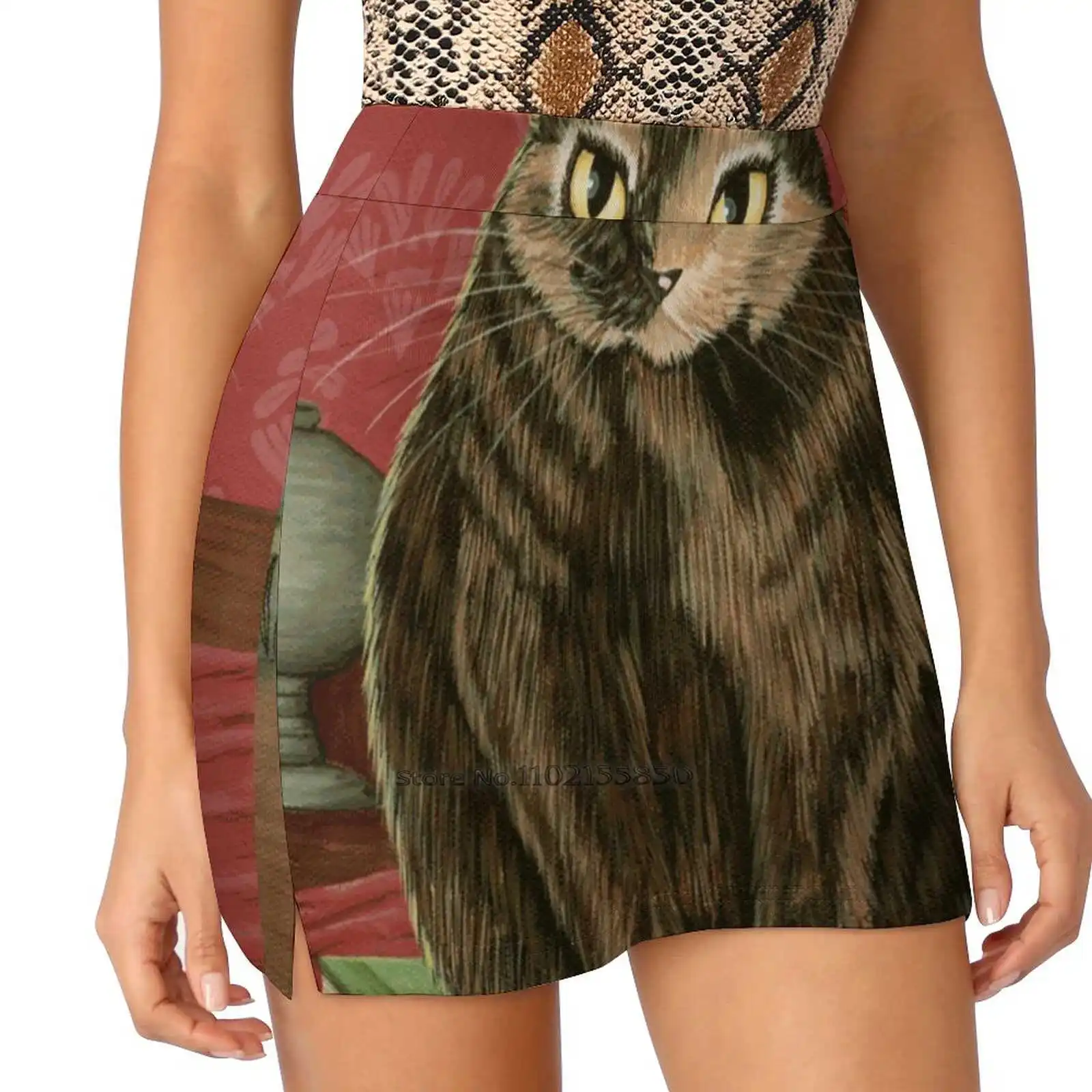 Classic Literary Cats Library Cat Women Sports Skirt Tennis Golf Dance Fitness Running Yoga Skirts Cats Tabby Cat Tortie Cat