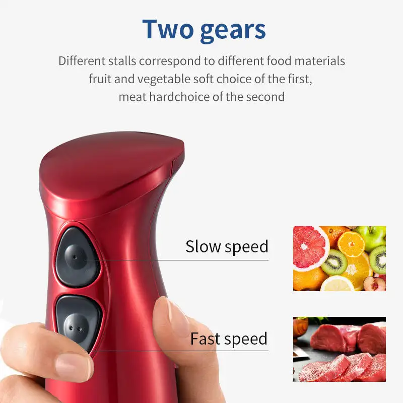 600 Watt Smart Stick Immersion Blender, Stainless Steel, Red