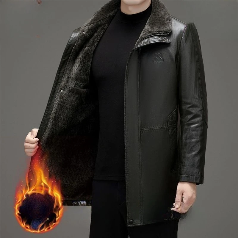 

Мужские куртки из искусственной овчины средней длины, универсальные пальто из натуральной кожи с имитацией меха, новые осенне-зимние куртки из искусственной кожи