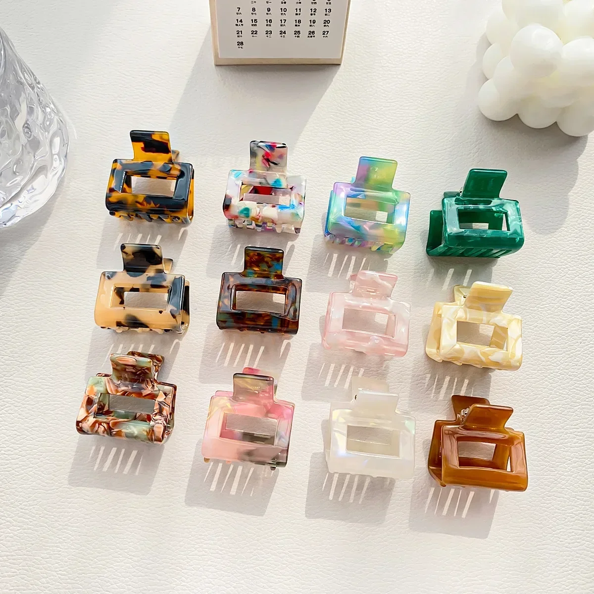 

New Fashion Acetate Hollow Square Hair Claws Marble Print Ponytail Shark Clip Barrettes for Women girls summer Hair Accessories