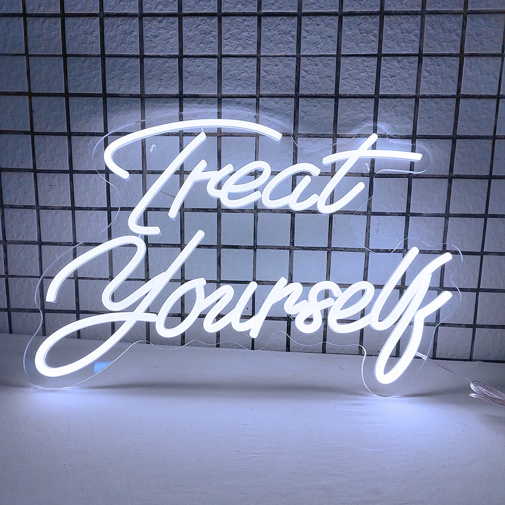 

Treat Yourself Neon Sign Neon Signs For Wall Decor Cool White Led Happy Party Decoration Lighted Signs