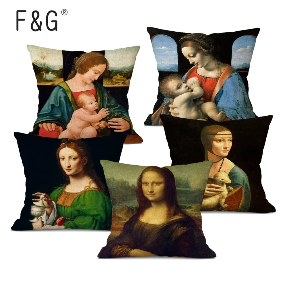 Da Vinci Oil Painting Art Decoration Pillowcase,Mona Lisa Cushion Cover,The Last Supper Linen Pillow Case for Home Sofa Decor