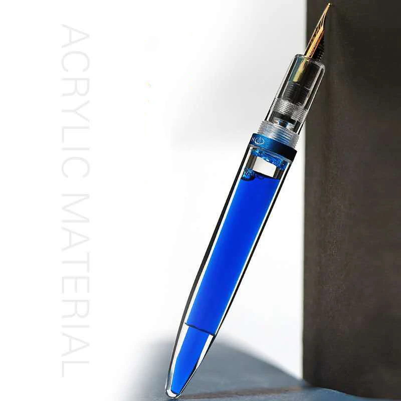 Acrylic Transparent Fountain Pen for Teachers and Students, 18K Gold Nib, Large Capacity Ink Tank, Colorful Stationery