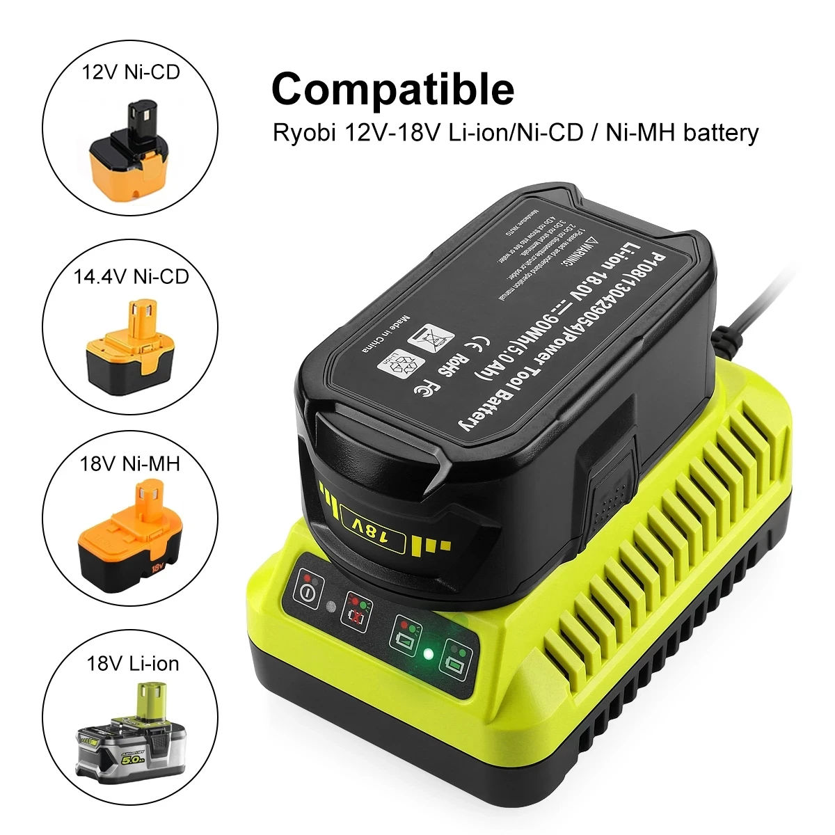 

Batterie au Lithium pour Ryobi,18V,6800mAh,haute capacité,pour ONE+P102 P103 P104 P105 P107,outils électriques sans fil+chargeur