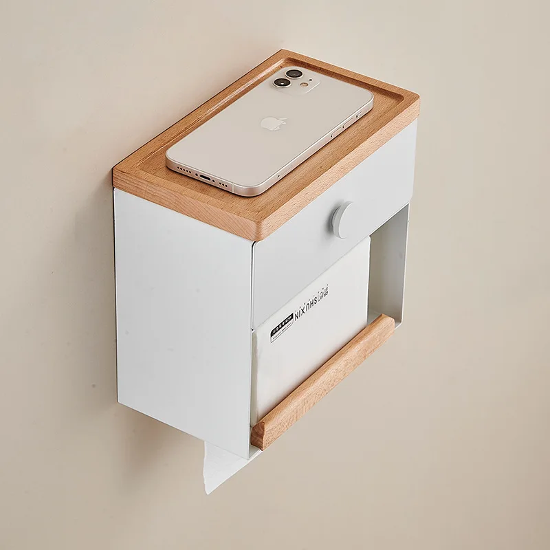 Kitchen and Bath Roll Paper Box Multi-purpose Shelf Household Tissue Box Solid Wood Pumping  Walnut Paper Box