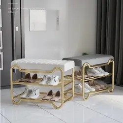 Entrance hall shoe rack modern Leather shoe changing stool metal organizer shoe shelf Hallway bench Corner shelf Home Furniture